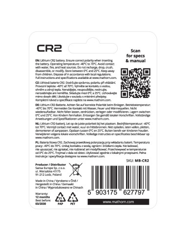 Bateria litowa Mathorn Ultimate CR2 1000mAh...