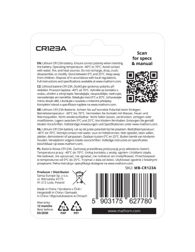 Mathorn Ultimate CR123A 1500mAh Lithium Battery...
