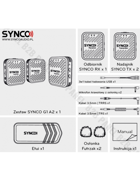 Synco G1 A2 bezprzewodowy system mikrofonowy 2,4 GHz - 2 odbiorniki