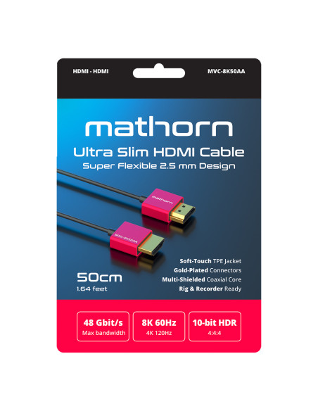 Kabel wideo Mathorn Ultra Slim 2.5mm HDMI do HDMI 2.1 8K60 50cm MVC-8K50AA