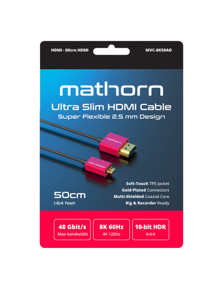 Mathorn Ultra Slim 2.5mm HDMI to HDMI Micro Cable 2.1 8K60 50cm MVC-8K50AD