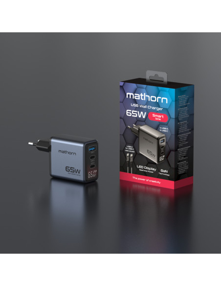 Ładowarka sieciowa Mathorn USB GaN 65W C2A1 PD3.0 QC4.0 LED EU