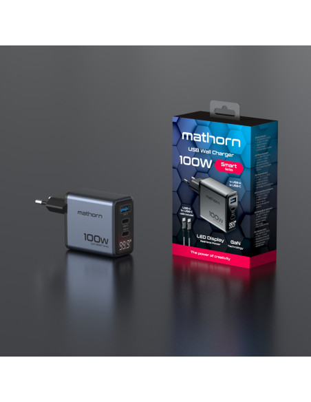 Ładowarka sieciowa Mathorn USB GaN 100W C2A1 PD3.0 QC4.0 LED EU