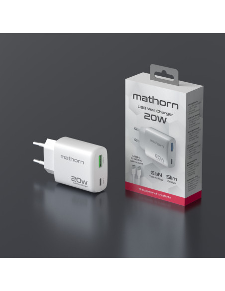 Ładowarka sieciowa Mathorn USB GaN 20W C1A1 PD3.0 QC4.0 EU White