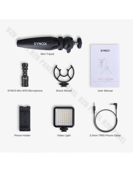 Synco Vlogger Kit 2 zestaw mikrofon M1S, lampa LED, uchwyt MOBILE, statyw