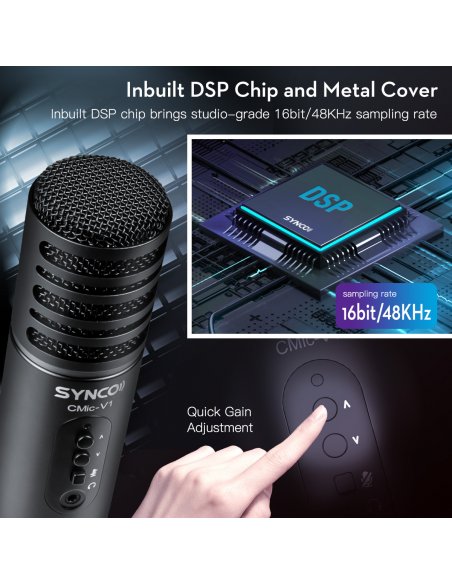 Synco V1 mikrofon USB z odsłuchem - pojemnościowy