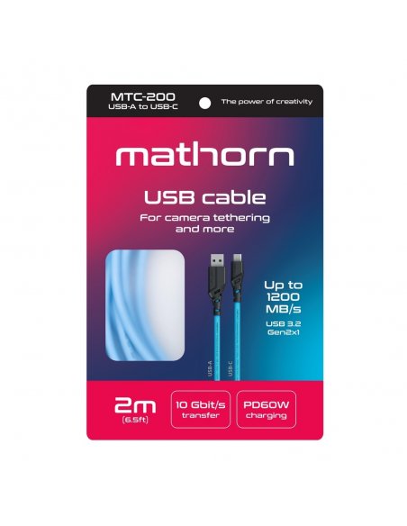 Mathorn tethering cable MTC-200 2m 10Gbps 60W USB C-A ArcticBlue