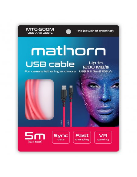 Kabel fotograficzny Mathorn MTC-500M 5m 10Gbps 60W USB A-C Magenta