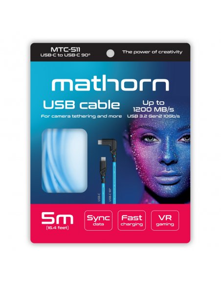 Kabel fotograficzny Mathorn MTC-511 5m 10Gbps 60W USB C-C kątowy ArcticBlue